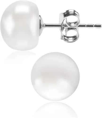 Vista 8 de ALYC Pearl Earrings Freshwater Pearl White Button Stud Earrings with 925 Sterling Silver for Women