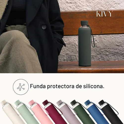 Vista 4 de KIVY Botella de agua de vidrio con funda de silicona de 22 oz