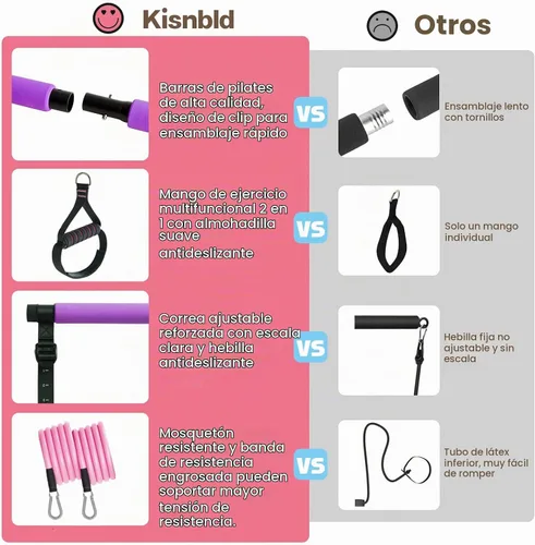 Vista 4 de Kit de Barra de Pilates Kisnbld con Bandas de Resistencia, Barra de Pilates Multifuncional con 3 Bandas de Resistencia para Ejercicios, Equipo