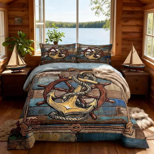 Vista 75 de Juego de edredón Lake Home Camper tamaño King, juego de ropa de cama náutica con ancla para niños, niñas, niños, adultos, decoración de dormitorio