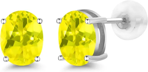 Vista 54 de Gem Stone King Aretes de oro de 14 quilates con piedra natal ovalada de 0.315 x 0.236 in Aretes de oro para mujer