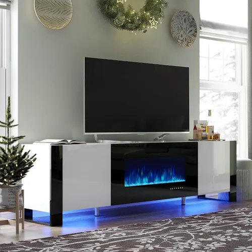 Vista 11 de VanAcc - Soporte moderno de TV con chimenea de 70 pulgadas con almacenamiento para televisores de hasta 80 pulgadas