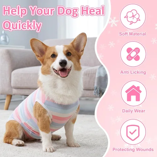 Vista 4 de Coppthinktu Traje de recuperación de cirugía para perros, gatos, perros, mameluco, traje de recuperación para perros hembras para pequeñas y Rosa