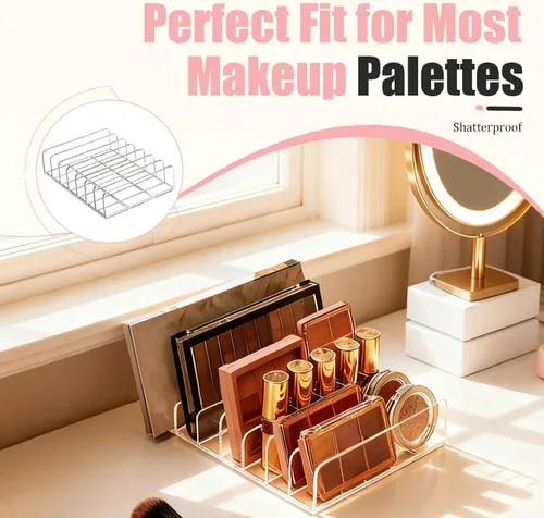 Vista 2 de Paquete de 2 organizadores de paleta de maquillaje acrílico, almacenamiento de paleta de sombra de ojos de 7 ranuras, vitrina transparente