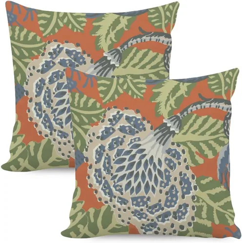 Vista 22 de Juego de 2 almohadas coloridas de estilo chinoiserie, color rosa intenso, azul real, peonía, floral, blanco, lino, estilo chinoiserie, para sofá
