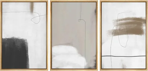 Vista 404 de SIGNFORD - Set de obras de arte en lienzo enmarcado para pared, ilustraciones abstractas de neblina del desierto en tonos neutros beige y marrón