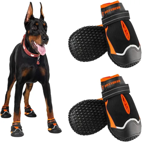 Vista 6 de Zapatos de perro para perros grandes, botines impermeables para pavimento caliente, nieve de invierno, botas antideslizantes para perro con tiras