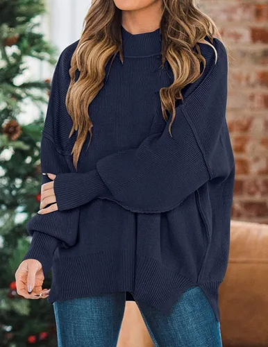Vista 2 de ZESICA Women's 2024 Fall Casual Long Sleeve Crew Neck Side Slit Oversized Ribbed Knit Pullover Sweater Tops