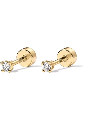 Vista 4 de PAVOI 14K Gold Plated Solid 925 Sterling Silver Post Cubic Zirconia Stud Flat Back Earrings for Women Cartilage Earring Helix Piercing Jewelry