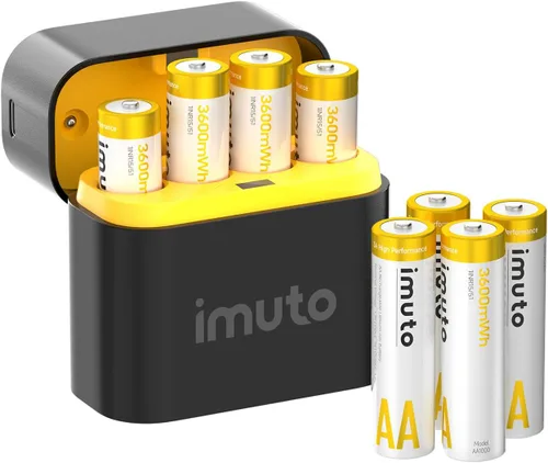 Vista 14 de imuto Baterías recargables AA, baterías de litio de 3600 mWh AA, paquete de 4, salida de 1.5 V 2 A, doble batería, vida útil de más de 1600 ciclos
