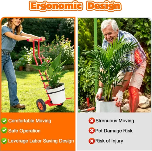 Vista 6 de Carrito de plantas con ruedas, carrito resistente para plantas, carrito de mudanza de plantas de 175 libras con brazo de agarre ajustable, correa