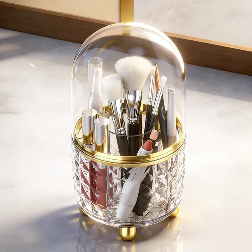 Vista 6 de GOTOBA Portalápices giratorio de 360° para escritorio, soporte para brochas de maquillaje con 6 ranuras, organizador de escritorio para utensilios