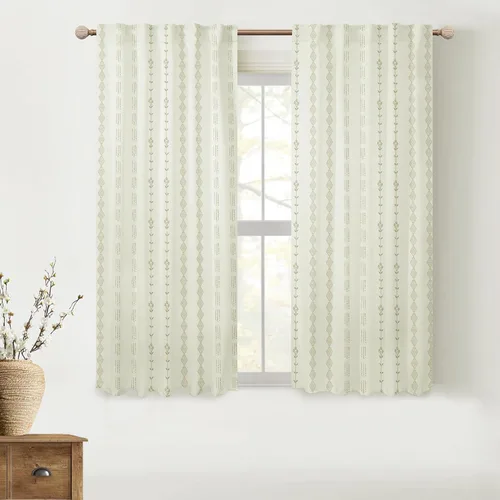 Vista 16 de Lino Rosa Cortinas de Crema y Negro para Cocina, Cortinas Opacas Bohemias para Ventana de Baño y Sala de Estar, 45 Pulgadas de Largo