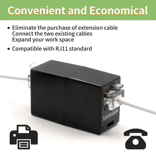 Vista 5 de Acoplador RJ11 (paquete de 2) Conector de cable de línea telefónica Adaptador 6P4C Conexión recta hembra a hembra para extensión de cable