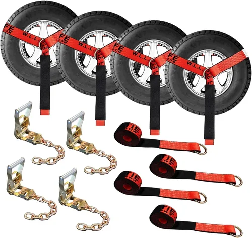 Vista 22 de Mega Cargo Control Correas de Amarre para Automóvil, Paquete de 4 Hebillas de Cola de Cadena de Trinquete G70, Estilo Lazo para Remolques