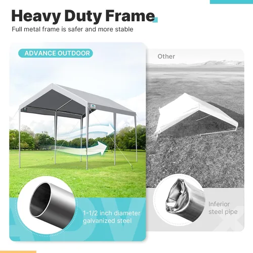 Vista 3 de ADVANCE OUTDOOR Kits de cochera de techo de metal de 10 x 20 pies, toldo de acero resistente para automóvil, garaje rígido, gris