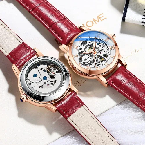 Vista 3 de Reginald Reloj mecánico para mujer, en forma de corazón, movimiento mecánico de oro, reloj mecánico automático para mujer, Negro -, Moda casual