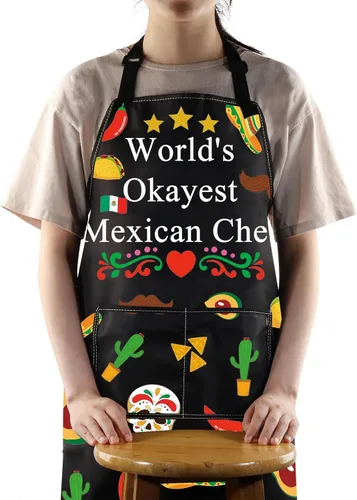 Vista 7 de JNIAP Delantal de chef mexicano con bolsillos, delantal de cocina El Jefe - Regalo de chef jefe