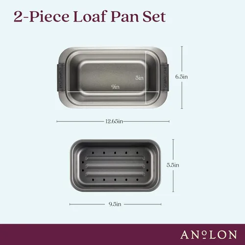Vista 4 de Anolon Advanced 54715 - Juego de 2 moldes antiadherentes para hornear, color gris con agarres de silicona
