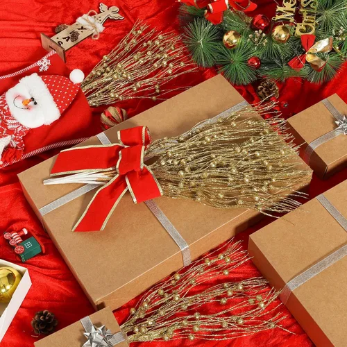 Vista 6 de Joyhalo Paquete de 24 púas y aerosoles para árbol de Navidad, decoraciones de relleno de árbol de Navidad, adornos de tallo de bayas con purpurina