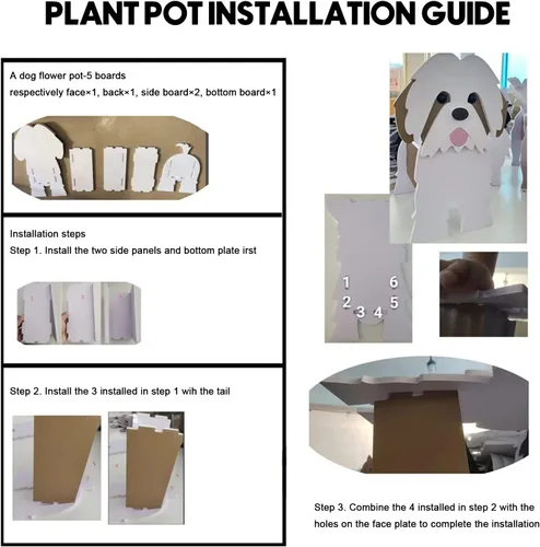Vista 4 de XOOFMASS Lindas macetas de perro para plantas al aire libre, macetas de madera para perros, macetas en forma de perro, macetas para suculentas