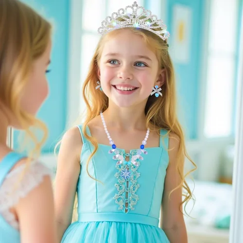 Vista 2 de Conjunto de joyas PinkSheep para niñas con caja, collar de anillo con corona de princesa para niños pequeños, juguete de disfraz, joyería para niñas