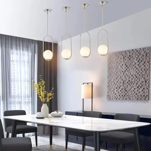 Vista 3 de BYOLIIMA Lámpara Colgante Moderna de Globo Níquel Cepillado Candelabro 1-Luz Mediados de Siglo Luminaria Colgante de Techo Pantallas de Vidrio