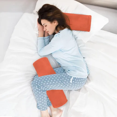 Vista 6 de Moudou Almohada de cuello de color liso naranja sólido, almohada redonda cilíndrica de espuma viscoelástica suave con funda extraíble para soporte