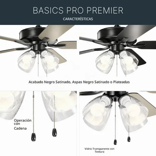 Vista 4 de Kichler Ventilador Basics Pro Premier de 52 pulgadas, negro satinado
