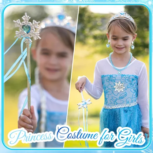 Vista 4 de Disfraz de princesa Frozen con accesorios para niñas de 3 a 10 años, vestido de cumpleaños y Navidad