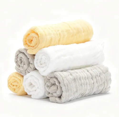 Vista 7 de Toallitas de muselina orgánicas para bebé, paquete de 6, toalla de baño y cara de 12x12 pulgadas, extra absorbente y suave, para bebés recién Azul