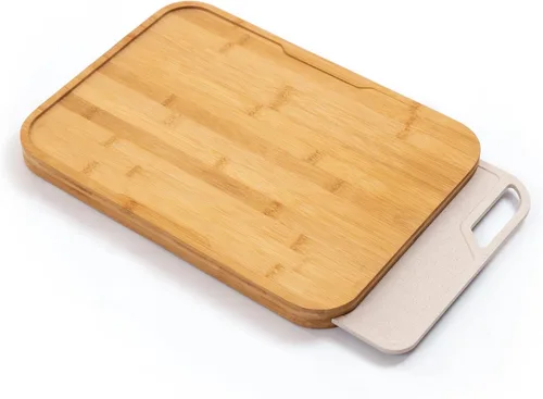 Vista 10 de KitchenEdge Juego de tablas de cortar anidadas, 2 piezas, acacia Tabla de cortar de fibra de arroz, pies antideslizantes, ranura para jugo