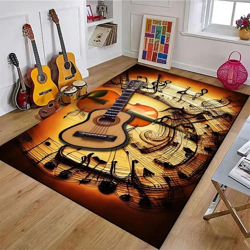 Vista 4 de Alfombra de guitarra, 3 x 4 pies, alfombra de guitarra eléctrica, para interiores, antideslizante, reducción de ruido, lavable a máquina, alfombra