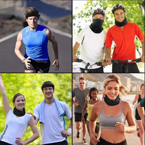 Vista 4 de 6 piezas de protección solar UV cuello polaina bufanda verano cubierta facial pasamontañas transpirable bandana negro, Negro