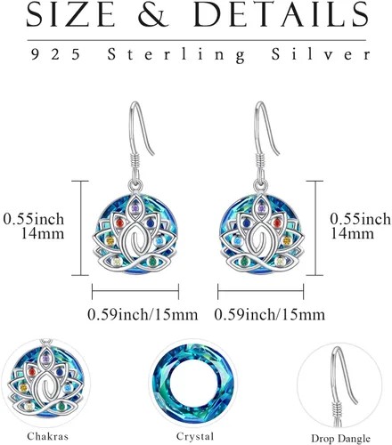 Vista 2 de Pendientes de loto de plata de ley 925, aretes de chakra, cristales de loto, joyería de yoga, regalos de energía, Plata de ley, Circonia cúbica