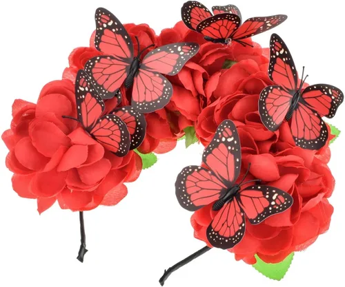 Vista 2 de Vividsun Día de los Muertos - Corona de flores rosa con corona floral para Halloween