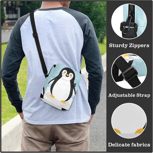 Vista 6 de Bolso de mensajero de pingüino para mujeres y hombres, bolso cruzado de hombro, lindo bolso cruzado con correa ajustable para adolescentes y niñas