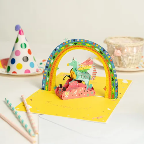 Vista 5 de WRAPAHOLIC Tarjeta de cumpleaños emergente en 3D, unicornio arcoíris, 5.9 x 7.9 pulgadas