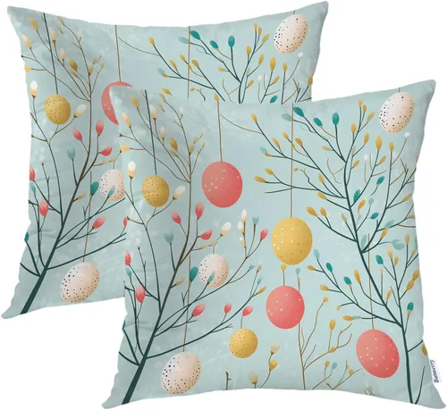 Vista 26 de Batmerry Fundas de almohada decorativas con estampado digital de hojas verdes y gatos negros con estampado digital para sofá, cama, cremallera