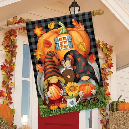 Vista 3 de Gnomo de otoño para casa, bandera humor, calabazas de otoño de 28 x 40 pulgadas Briarwood Lane