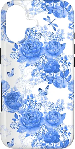 Vista 32 de Funda para iPhone 16 French Country Floral Azul Blanco Toile Grandmillennial Roses