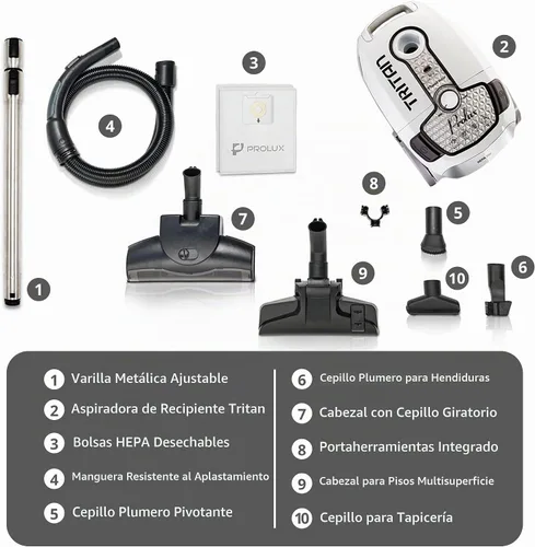 Vista 3 de Prolux Tritan aspiradora HEPA con caño para pisos sólidos con poderoso motor de 12 Amp