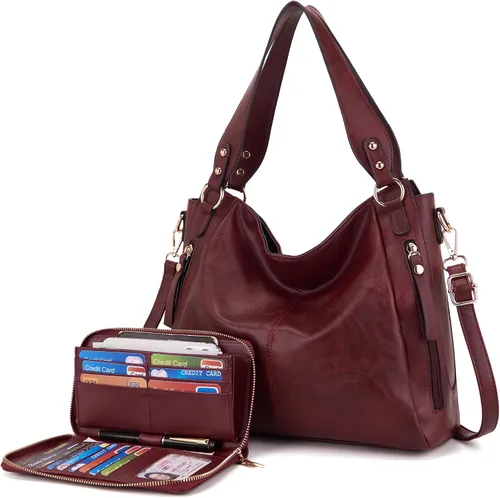 Vista 13 de Juego de 2 bolsos de mano para mujer, bolsos de hombro y cartera para mujer Negro