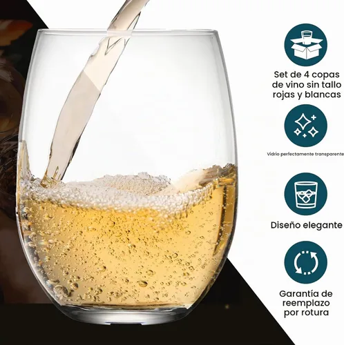 Vista 5 de Copas de Vino Sin Tallo, Juego de 4 Copas de Vino Sin Tallo de 15 onzas para Vino Tinto y Blanco, Copas de Beber con Borde Duradero Resistente al
