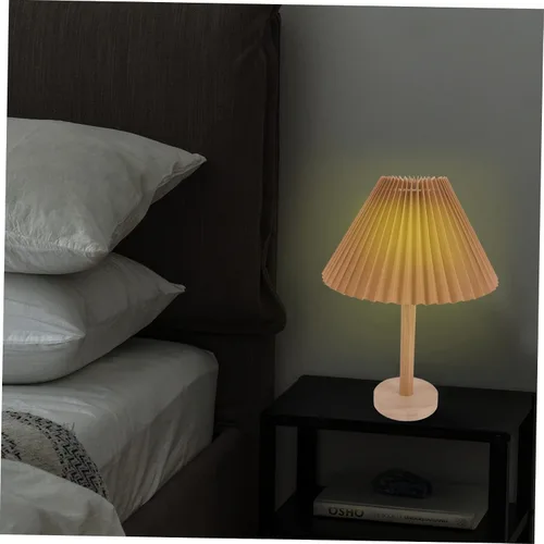 Vista 3 de Lámpara de mesa plisada para dormitorio, luz nocturna, mesita de noche, luz suave, deslumbrante