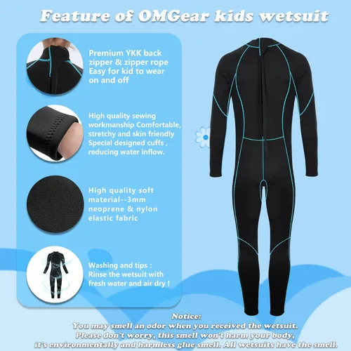 Vista 3 de OMGear - Traje de neopreno térmico para niños de 3 mm para niños y niñas jóvenes, niños, traje de neopreno para niños para aguas frías, manga