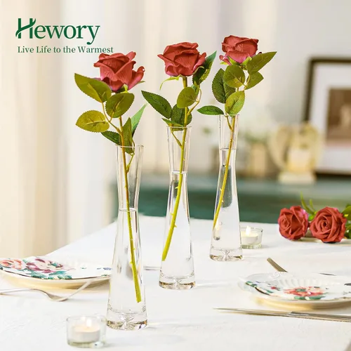 Vista 3 de Hewory Jarrones de Cristal para Brotes para Centros de Mesa, Juego de 3, Hechos a Mano, Modernos, Transparentes, Pequeños, Delgados, Decorativos