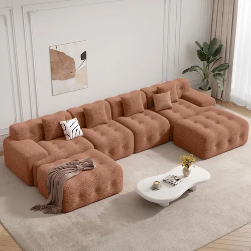 Vista 10 de Sofás modernos sin hueso de 143 pulgadas para sala de estar, sofá nube en forma de U, juego de sofá modular convertible de chenilla, no requiere