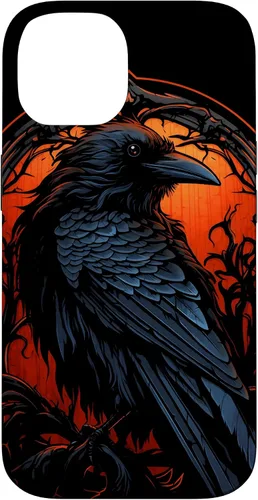 Vista 4 de Funda estética oscura para iPhone 17, diseño de cuervo gótico, diseño de pájaro de cuervo y pájaro oculto