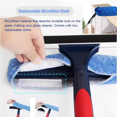 Vista 6 de Bastón extensible de limpieza de ventanas, limpiador de ventana alta 2 en 1, equipo de lavado de ventanas para interiores y exteriores con mango